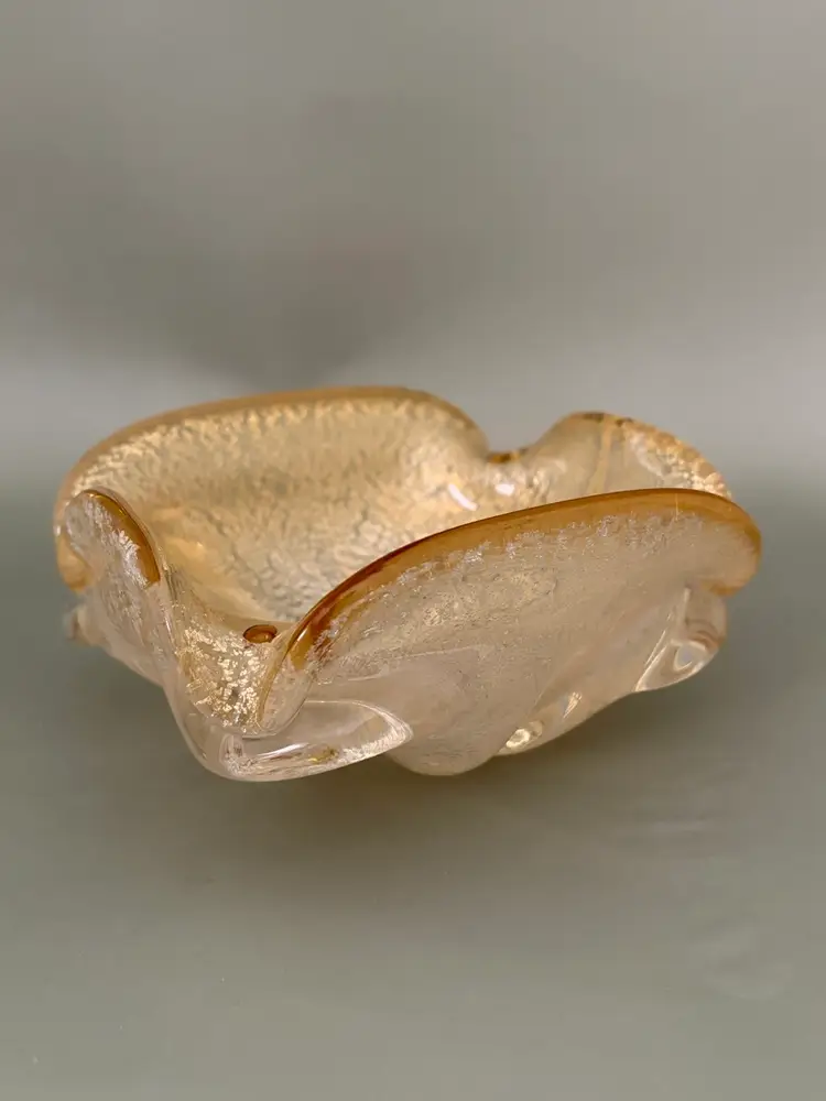 Venetian Art Glass Freeform 6” Bowl With Heavy Aventurine Effects  (1950s–1970s)