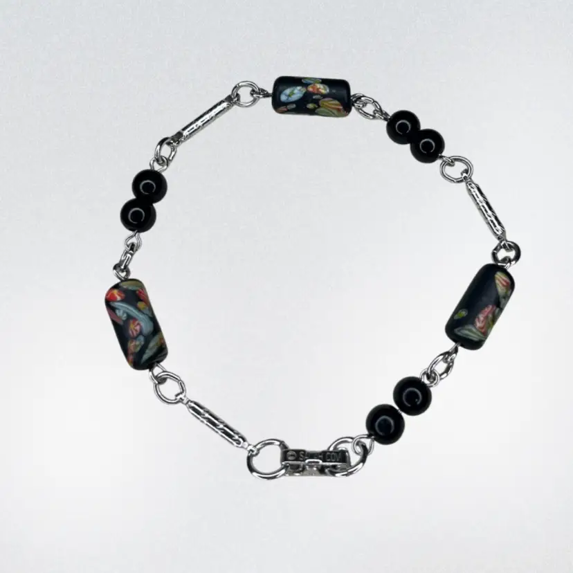 Vintage Sarah Coventry Black Glass Bead Bracelet - 6.75”