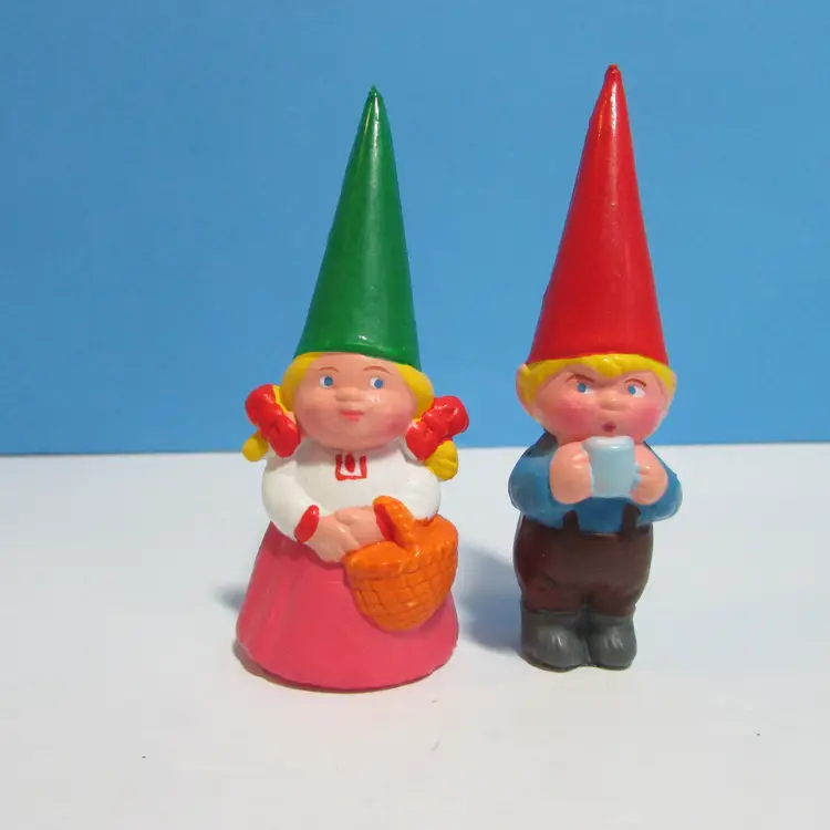 vintage Unieboek gnome couple boy and girl figure 1980 man drinking coffee woman with basket pair lot