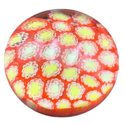 Vibrant Red, Yellow, and White Millefiori Paperweight