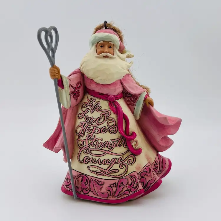 2016 Jim Shore Heartwood Creek Rose Pink Santa Ornament 4055057 Breast Cancer Awareness 4.5” W/ Box