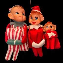 Vintage Knee Hugger Elf Ornaments (lot Of 3)