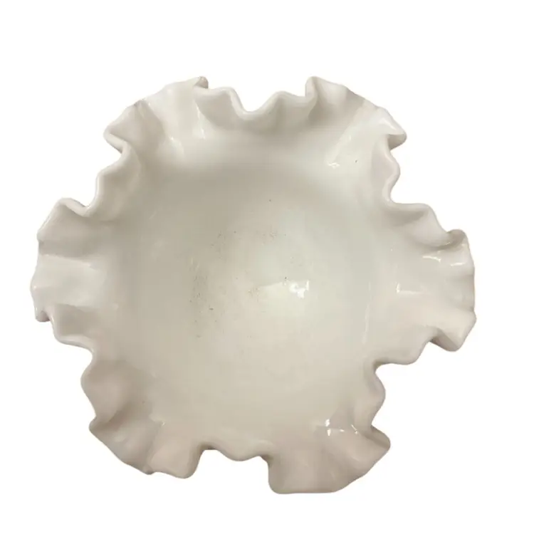 Fenton White Milk glass Hobnail Ruffled Edge Pedestal Compote