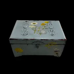 14 Vintage Up Cycled Gray Blue Floral Boho, Farmhouse, Jewelry Box, Wood Spring Decor