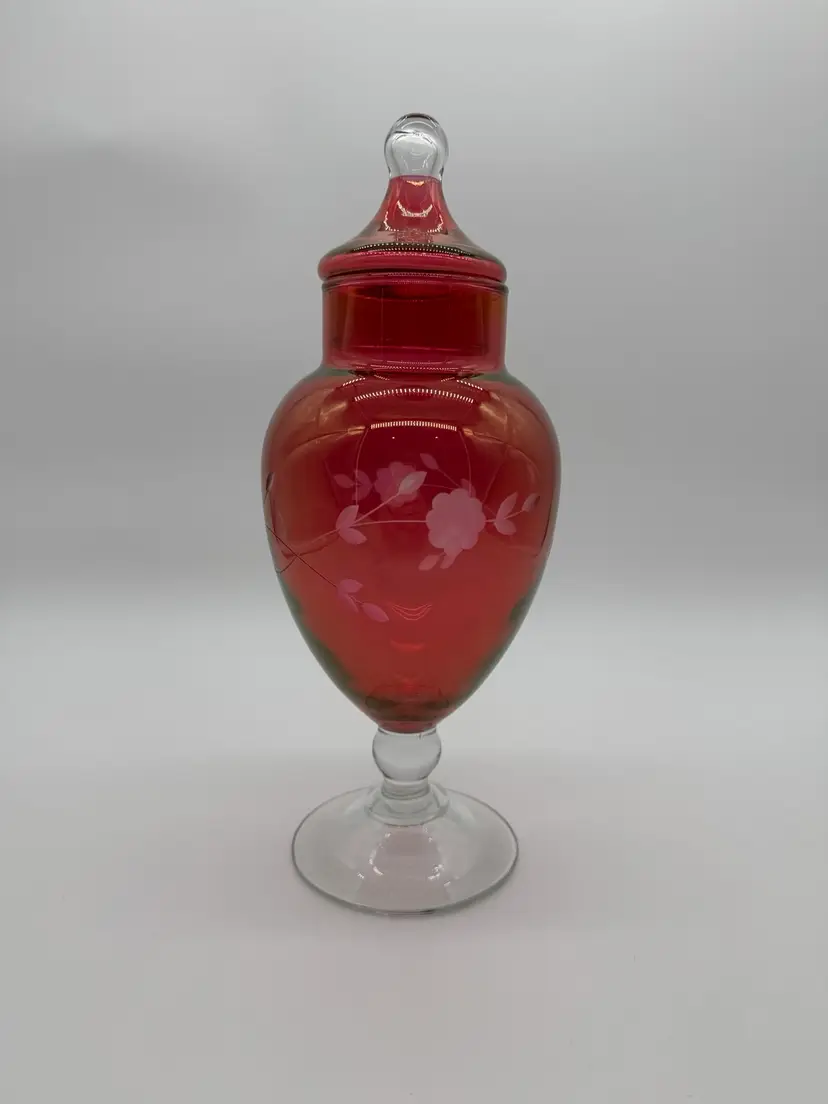 Ruby Red  Cut To Clear Apothecary Jar