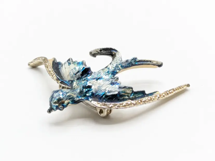 Blue Bird Brooch Pin with Enameling and Marcasite Silver Tone