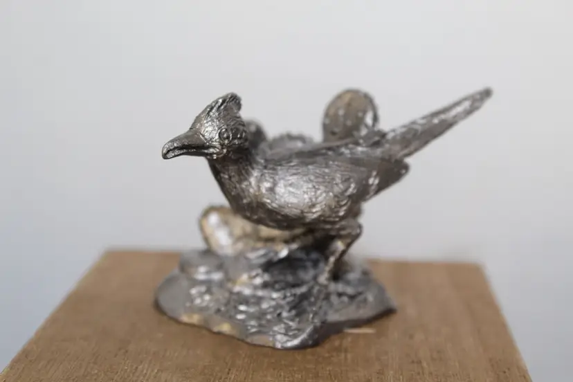 VTG RB Pewter Roadrunner on Cactus Figurine Handcrafted USA 10oz Southwest Decor