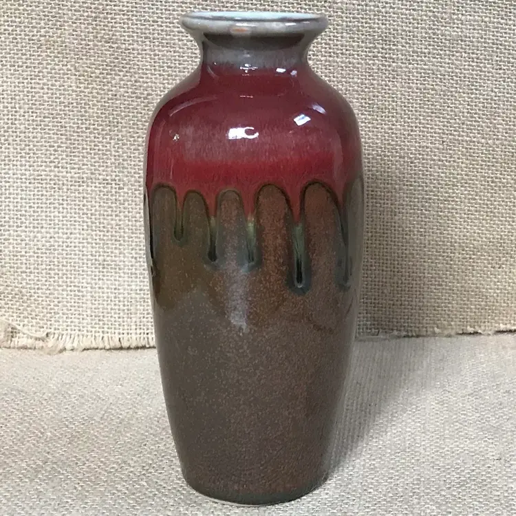 Small Hosley Pottery Red Brown Drip Glaze Vase Cottage Core Farmhouse Rustic