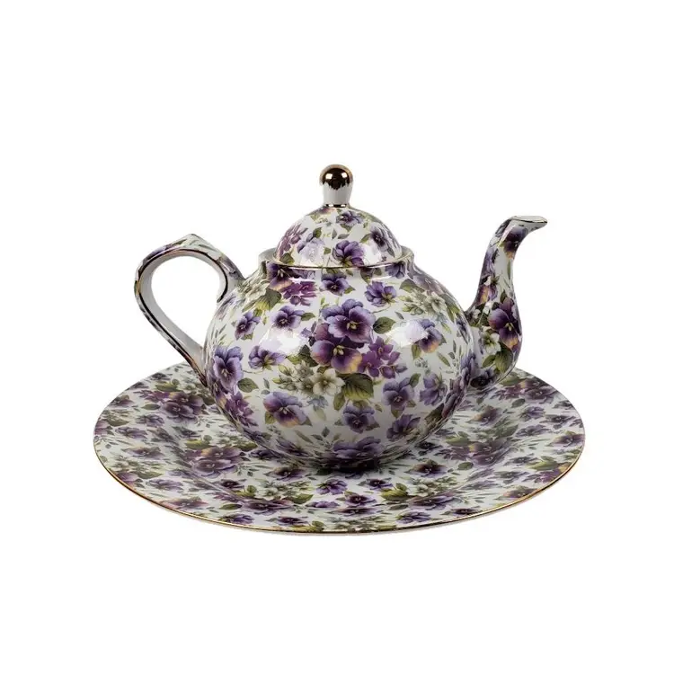 Baum Brothers Formalities Chintz Teapot Lid and Cookie Plate Purple Violets Transferware