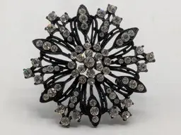 Black Rhinestone Flower Brooch Pin Jewelry