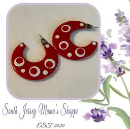 Vintage Red Acrylic Hoop With White Polka Dots Post Earrings