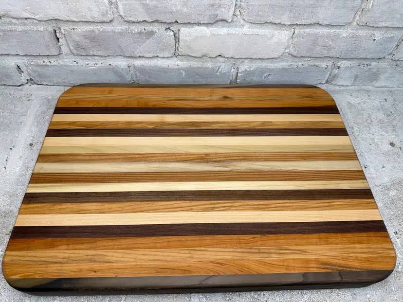 Handmade Indiana Hardwood Cutting Board – Walnut, Maple, Cherry, Ash, Rainbow Poplar & Honey Locust – 22 1/4” x 15 3/4” x 1 3/4”