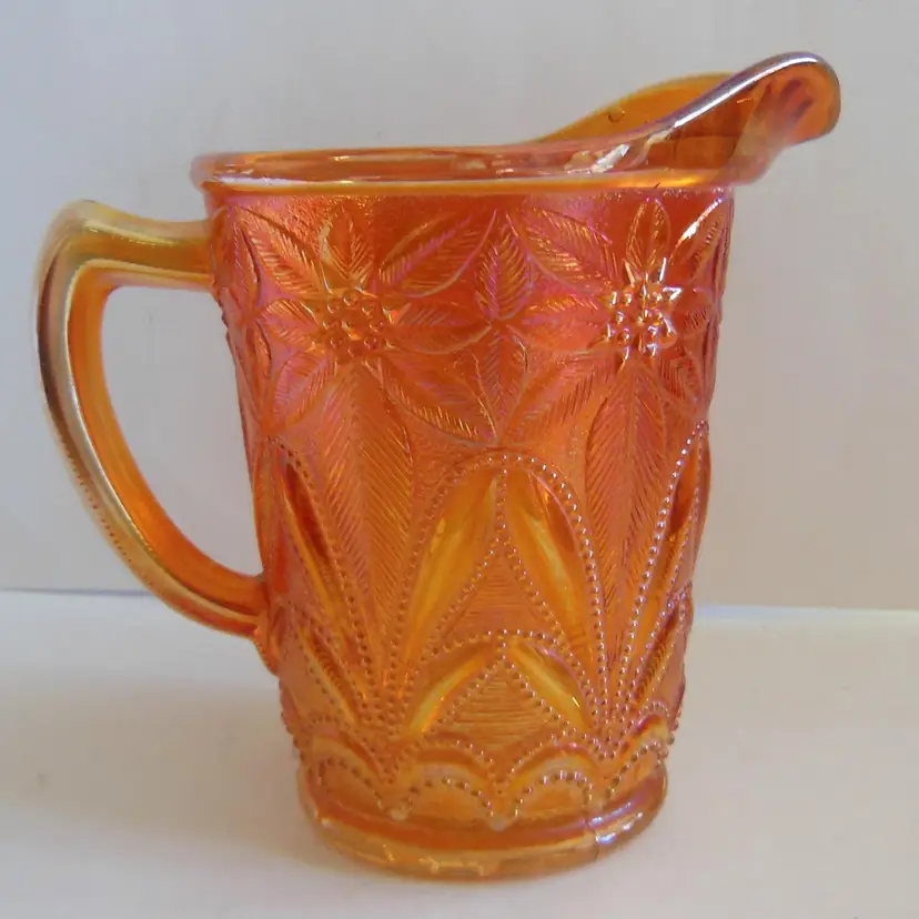 Antique, 1910, Imperial Glass Marigold Carnival POINTSETTIA Milk Pitcher #4653