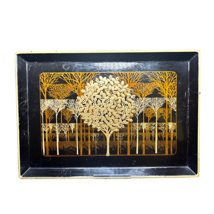 Dark Brown & Gold Otagiri Japan Forest Rectangular Dish 5”x7.5”