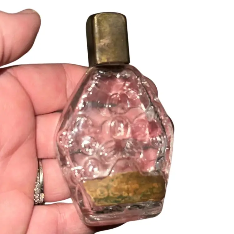 Antique Perfume Bottle With Original Cork And Brass Cap W Partial Label