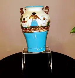 Vtg Tonala Mexican Folk Art Vase Pottery Marked Mother Children 8’ Tall