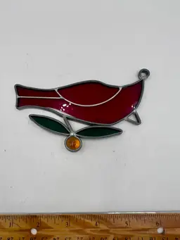 Leaded Glass Suncatcher Red Cardinal Winter Christmas 5”