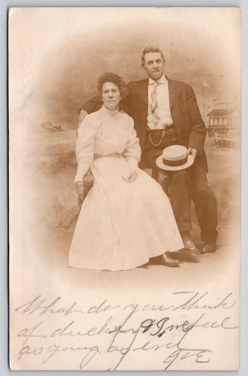 Postcard RPPC Husband and Wife Seated Real Photo Vignette - 9292