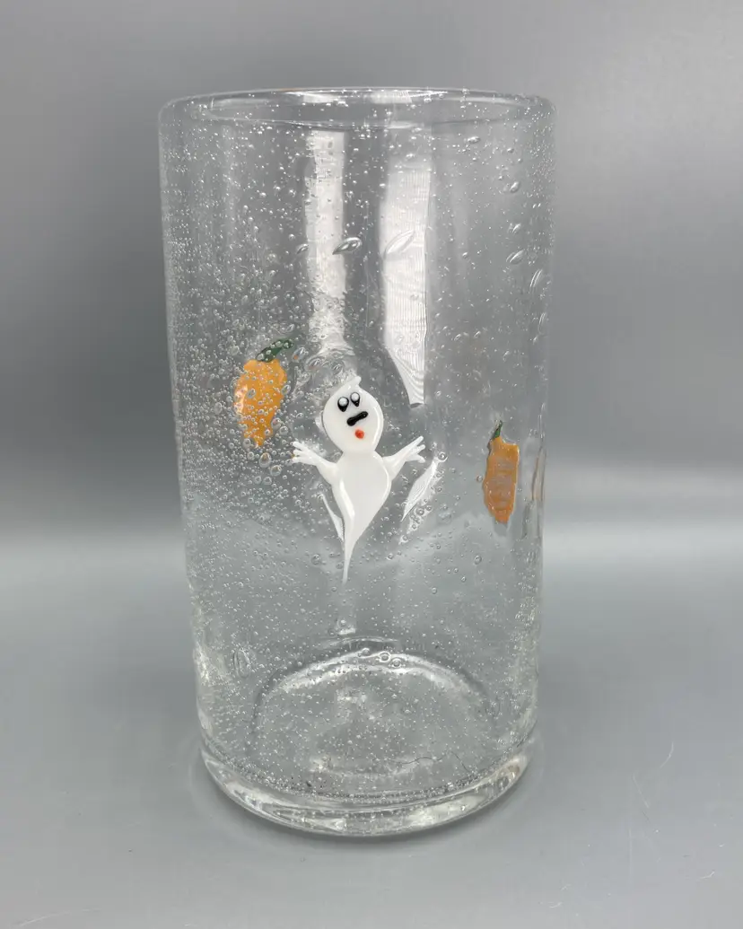 Fused Glass Pumpkin Ghost Halloween Glass Drinking Tumbler