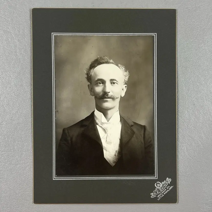 Antique Portrait Photo Little Rock Ark. HA Shinn Man Large Mustache Suit