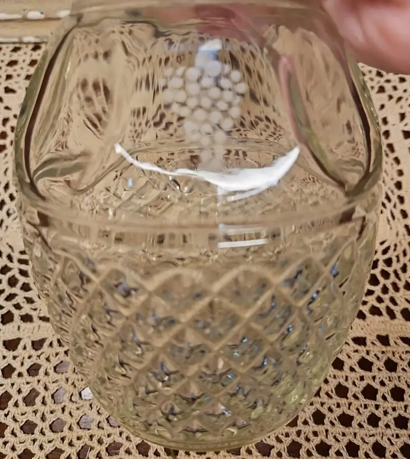 Vtg Whiskey Decanter Pressed Glass w/ Stopper Crown Royal Grapes Etched (read)