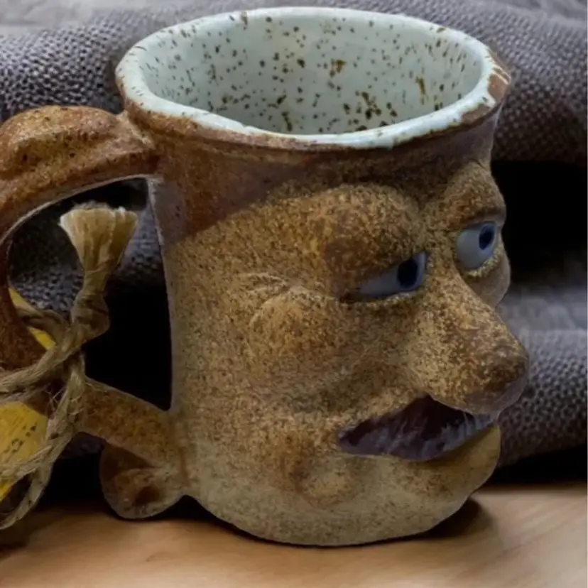 Vintage ROBERT WEISS Grandpa Mug Folk Art Pottery  Mustache Funny Face
