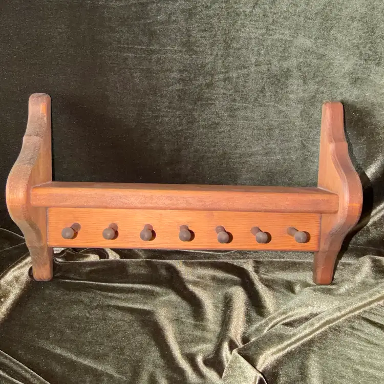 Vintage Wooden Wall Mount Display Shelf With 7 Pegs ~13” Wide x 8” Tall, Shelf Is 2.5” Wide
