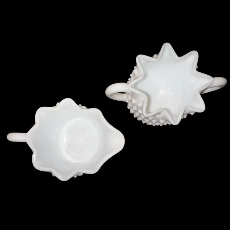 Fenton MilkGlass Hobnail Cream & Sugar Crimped Star Shape