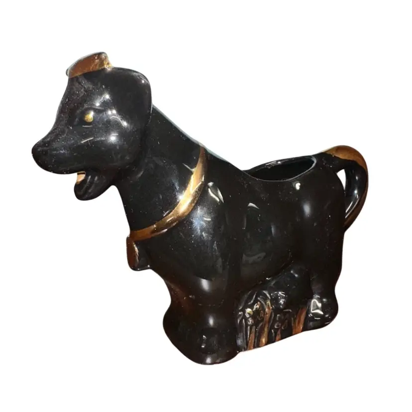 Vintage Black Cow Creamer W/Gold Accents