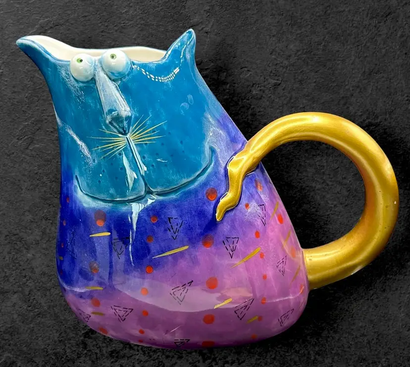 Large Whimsical Figural Cat Pitcher Weirdo - Handpainted By Studio Design works “JoyCat” Series
