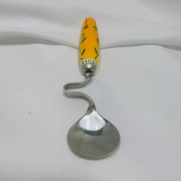 #1821 Honey Spoon, Jasmine by MSC, Yellow Ceramic Handle, hooked Stainless Steel 5"