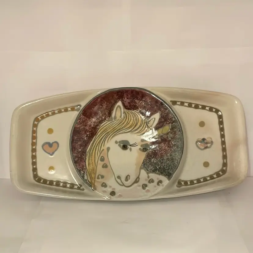 #523 VTG 1970’s Janet Rothwoman Unicorn Collectible Ceramic Serving Tray, Signed