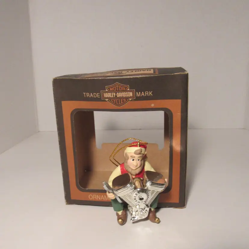 Harley Davidson Christmas Ornament, Motorcycle Club Santa Elf w/Twin Motors L 3"