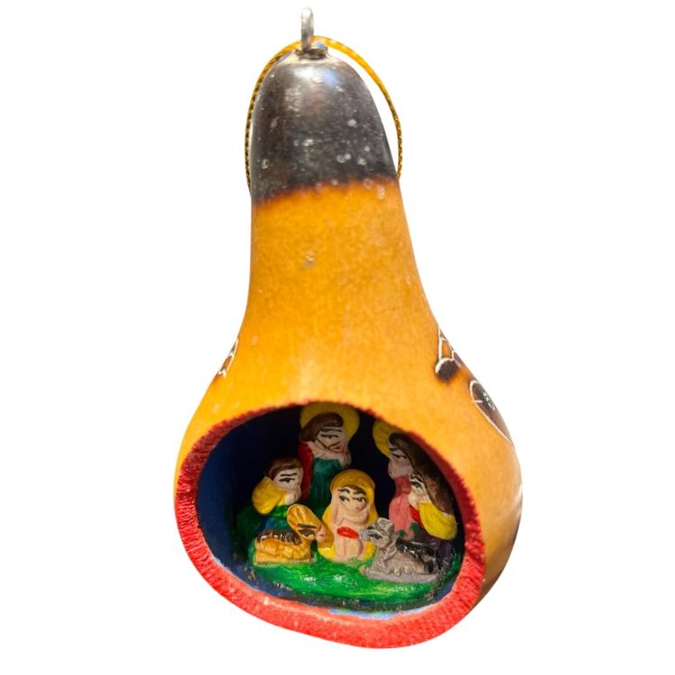 Hand Carved- Hand Painted- Nativity Gourd - Christmas Ornament - Turtle on Back