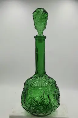 VINTAGE Green GLASS EMPOLI ITALY ZODIAC DECANTER MCM