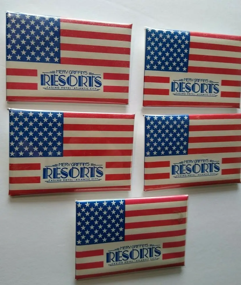 Resorts Casino Flag Pinbacks Buttons Badges Lot Of 5 Patriotic Red White Blue