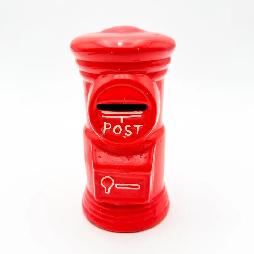 Red Mailbox Post Coin Piggy Bank Japan Vintage with Stopper Ceramic B25