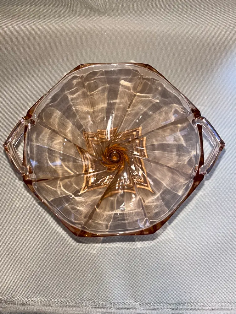 Vintage Heisey Flamingo Twist Pink Art Deco Depression Glass Bowl On Pedestal.