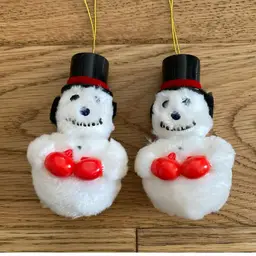 Set Of 2 Fantastic Mid-Century 4” Kitschy Snowman Ornaments