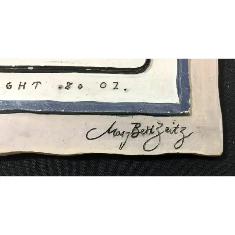 Vintage Mary Beth Zeitz wall tile, resin, anemone seed packet, 6.25" tall