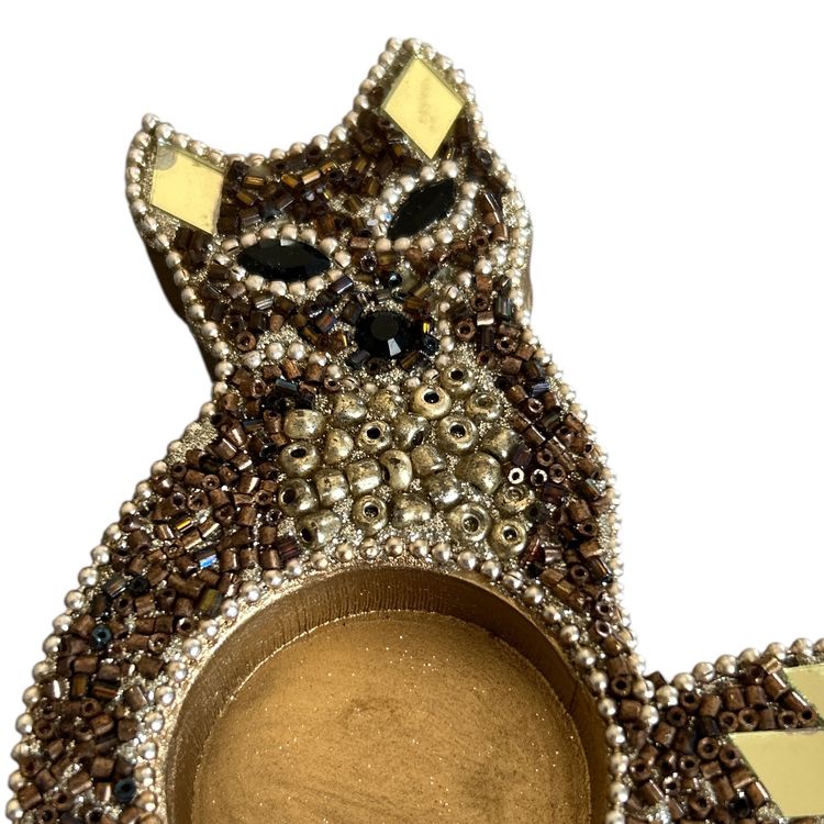 Pier 1 Beaded Jeweled Mirrored Fox Tea Light Holder