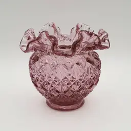 Fenton Dusty Rose Pink Glass Cut and Block Ruffled Rim Bowl