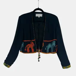 Dorothy Schoelen Platinum Cropped Jacket Beaded Tassel Horse Print Boho S/M