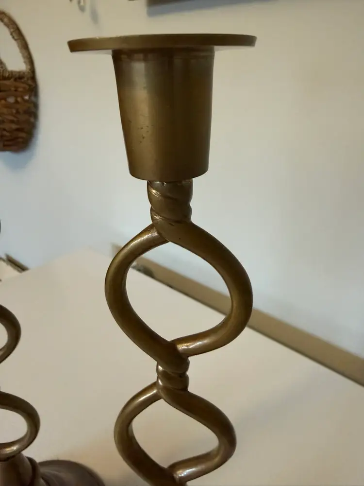 Pair of Vintage Open Barley Twist Unique Brass Candle Holders