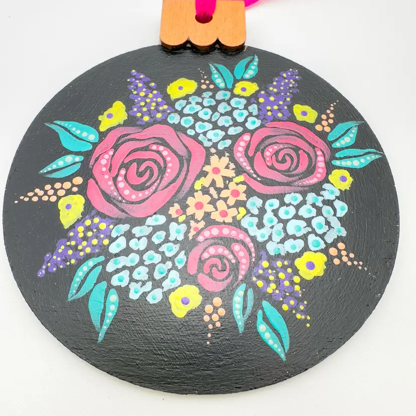 Flower Bouquet Hand Painted Wood Christmas Ornament