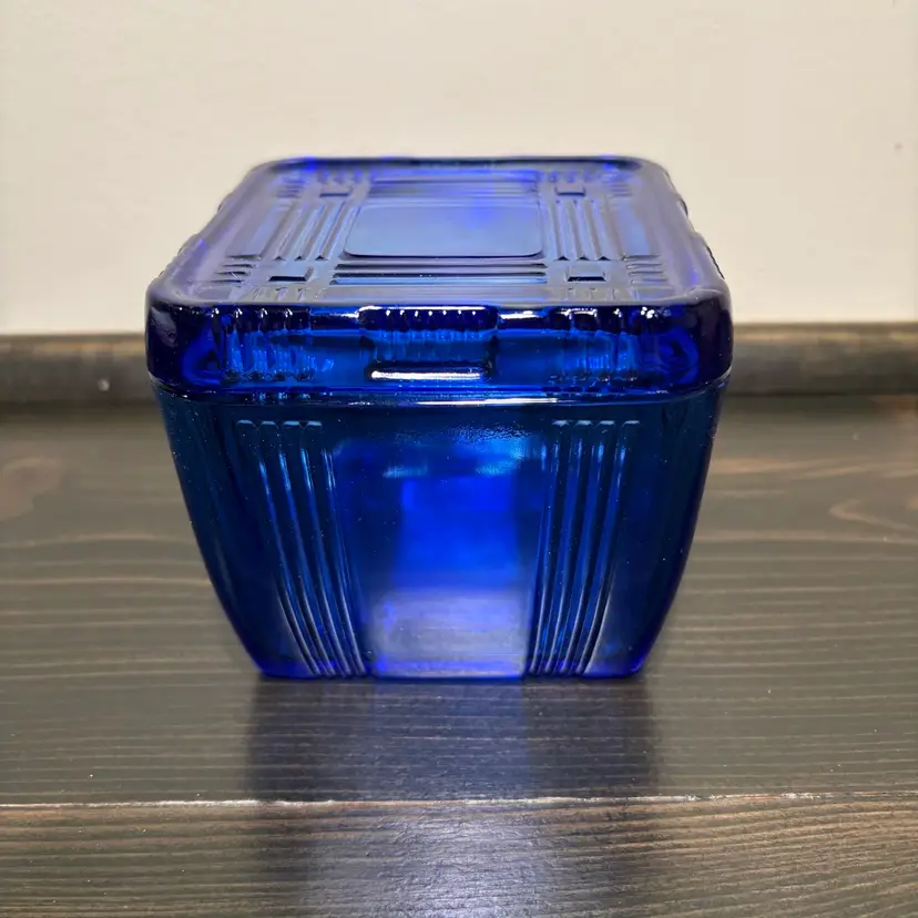 Vintage Hazel-Atlas Glass Refrigerator Box Cobalt Blue 1930s-40s