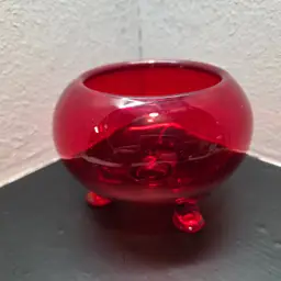 Vintage Ruby Red Viking Glass 3 Footed Candy Bowl / Flowerlite Vase
