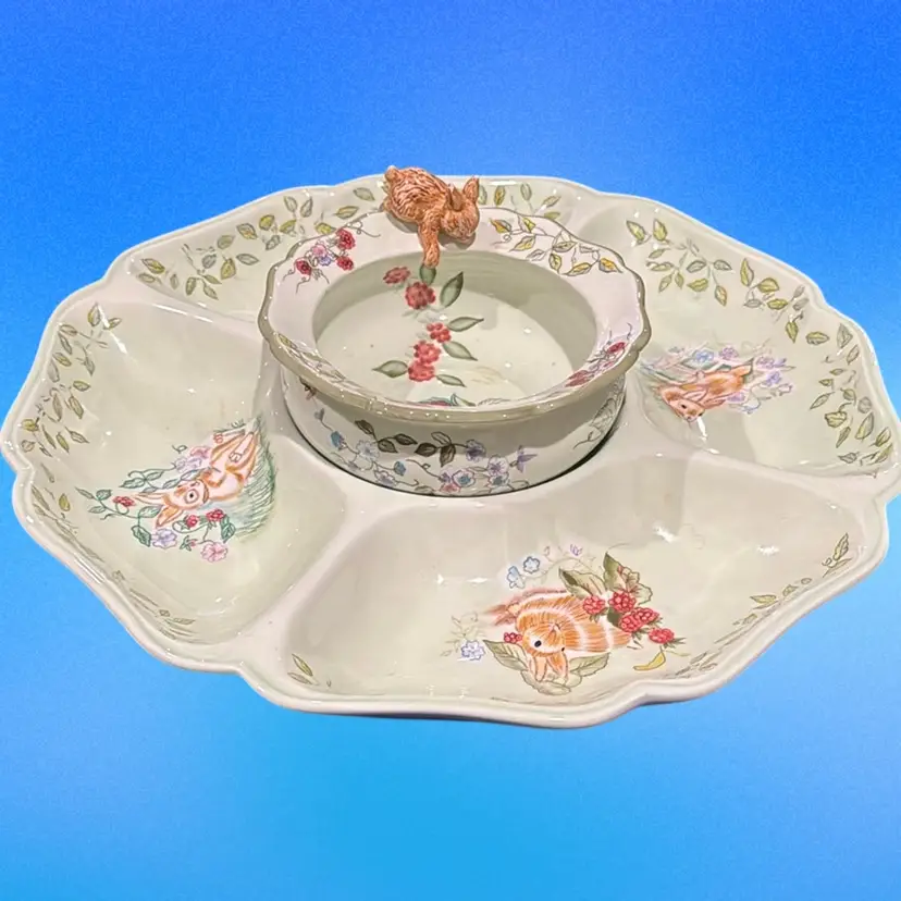 Zrike Danna Cullen Hand Painted Bunny Chip & Dip Platter