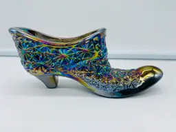 Vintage L E Smith Blue Carnival Glass Shoe Daisy & Buttons