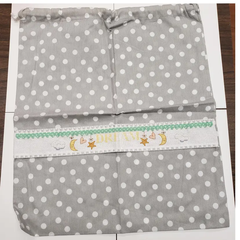 New Cross-stitched Draw String Bag With Dream Moon And Stars Design